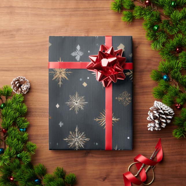 Elegant Gold Snowflake Wrapping Paper | Dark Holid (Holiday Gift)