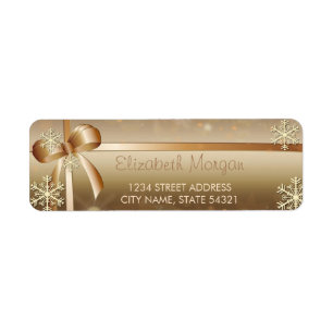 Elegant Gold Snowflakes, Bow Label