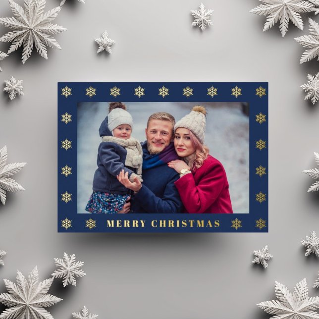 Elegant Gold Snowflakes Christmas Photo Foil Holiday Card (Elegant Gold Snowflakes Christmas Photo Foil Holiday Card)