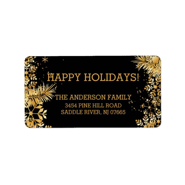 Elegant Gold Snowflakes Christmas Return Address Label (Front)