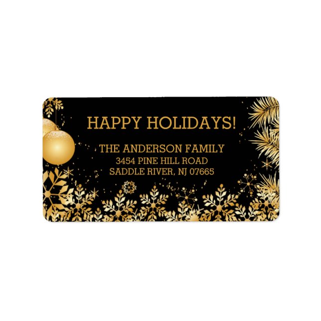Elegant Gold Snowflakes Christmas Return Address Label (Front)