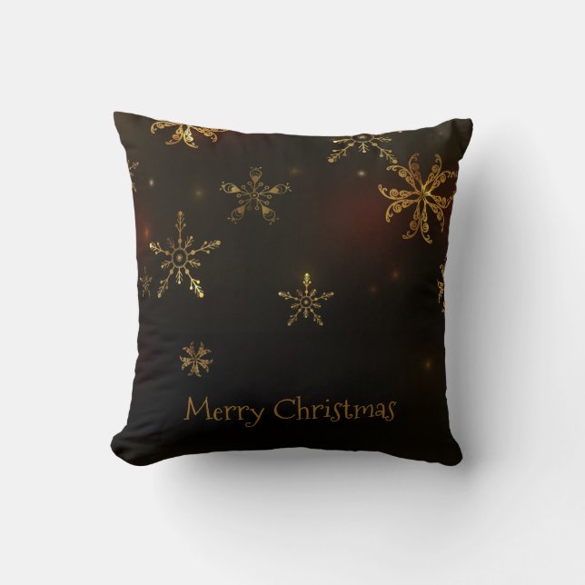Elegant Gold Snowflakes Christmas | Throw Pillow (Front)