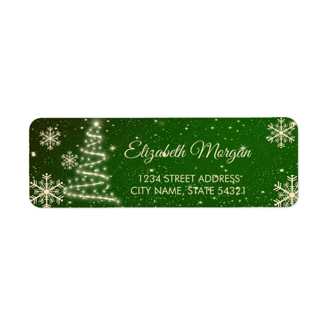 Elegant  Gold Snowflakes, Christmas Tree  Label (Front)