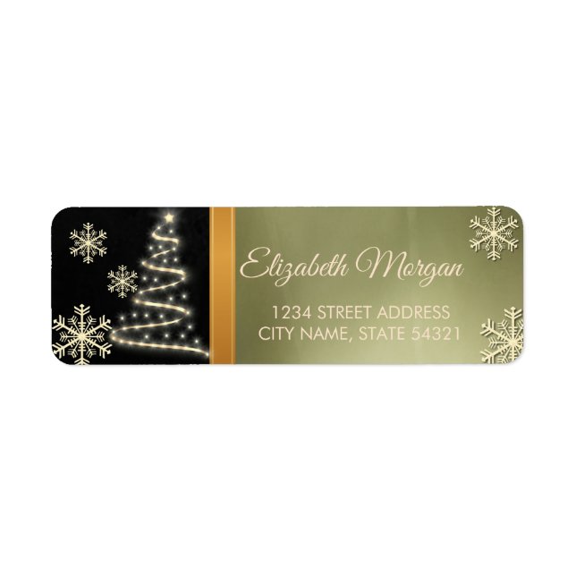 Elegant Gold Snowflakes Christmas Tree  Label (Front)