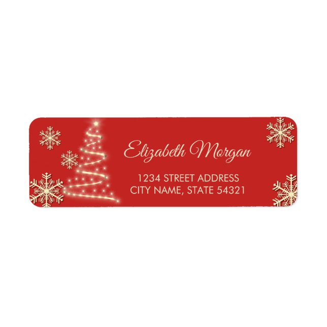 Elegant Gold Snowflakes,Christmas Tree, Red  Label (Front)