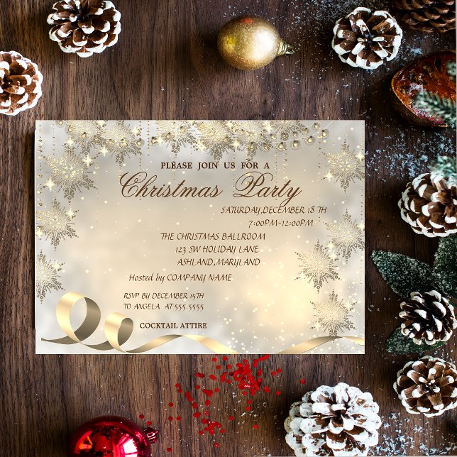 Elegant Gold Snowflakes ,Corporate Christmas Party Invitation (Creator Uploaded)