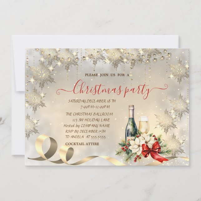 Elegant Gold Snowflakes ,Corporate Christmas Party Invitation (Front)