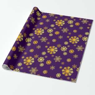Elegant gold snowflakes dark purple Wrapping Paper