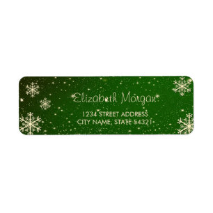 Elegant Gold Snowflakes, Green Christmas Label