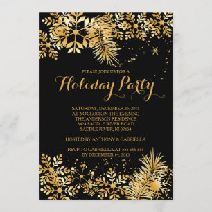 Elegant Gold Snowflakes Holiday Invitation