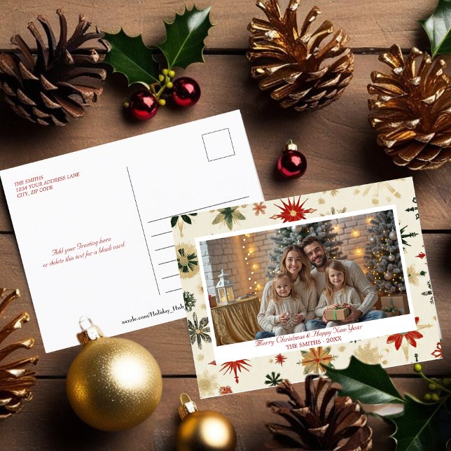 Elegant Gold Snowflakes Holiday photo  Postcard (Elegant Gold Snowflakes Holiday photo Postcard)