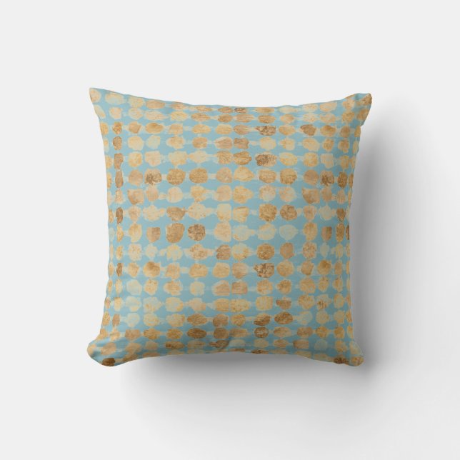 Elegant, Gold Soft Blue Polkadot Pattern Cushion (Front)