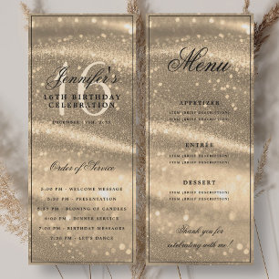 Elegant Gold Sparkle 16th Birthday Program Menu Invitation
