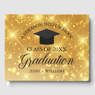 Elegant Gold Sparkle 2025 Graduation Custom School Guest Book