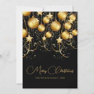 Elegant Gold Sparkle Christmas Bauble Holiday Card