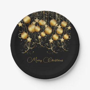 Elegant Gold Sparkle Christmas Party Bauble Paper Plate
