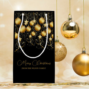 Elegant Gold Sparkle Christmas Party Bauble Small Gift Bag