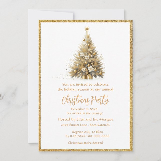 Elegant Gold Sparkle Christmas Tree Holiday Party  Invitation (Front)