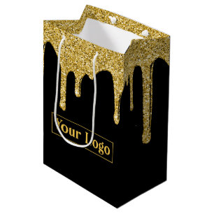 Elegant Gold Sparkle Glitter Drips Business Logo Medium Gift Bag