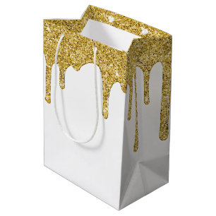 Elegant Gold Sparkle Glitter Drips Medium Gift Bag