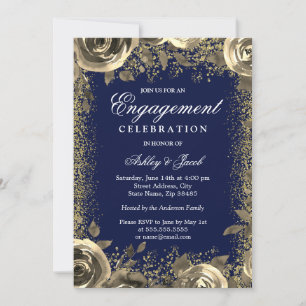 Elegant Gold Sparkle Glitter Engagement Party Invitation