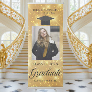 Elegant Gold Sparkle Graduation Party Photo Retractable Banner
