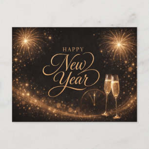 Elegant Gold Sparkle Happy New Year Design Holiday Postcard
