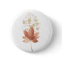 Elegant Gold Sparkle Leaf Round Button