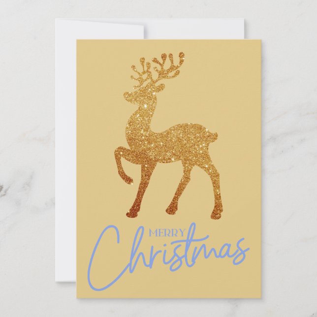 Elegant Gold Sparkle Reindeer Merry Christmas  Holiday Card (Front)