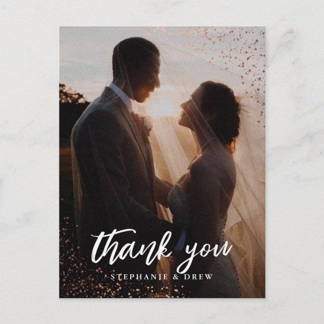 Elegant Gold Sparkle Wedding Thank You Postcard (Front)