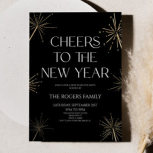 Elegant Gold Sparklers Cheers New Years Eve Party Invitation