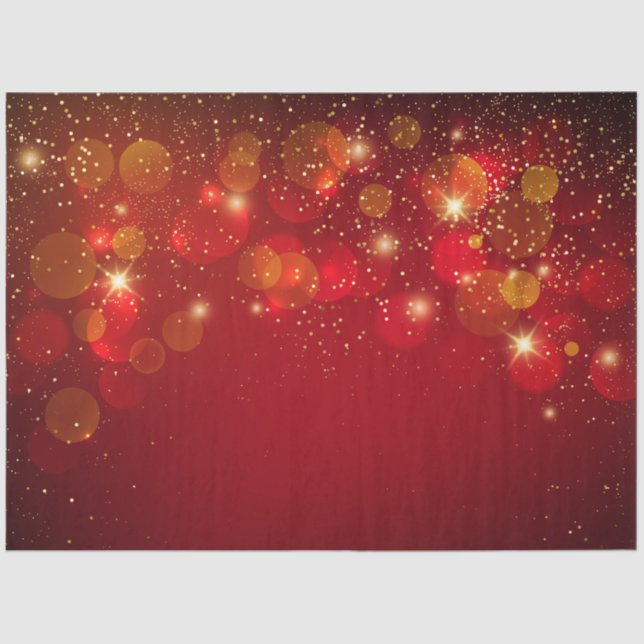 Elegant Gold Sparkles and Bokeh on Red Holiday Tissue Paper (Front)