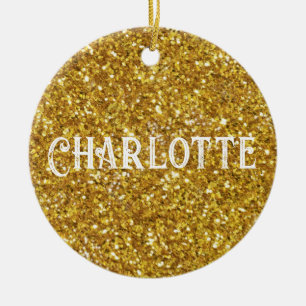 Elegant gold sparkles glitter personalise ceramic tree decoration
