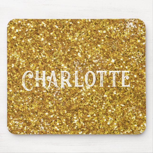 Elegant gold sparkles glitter personalise mouse mat (Front)