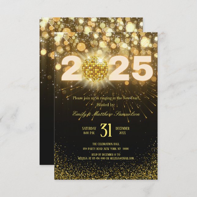 Elegant Gold Sparkles | New Years Eve Party  Invitation (Front/Back)