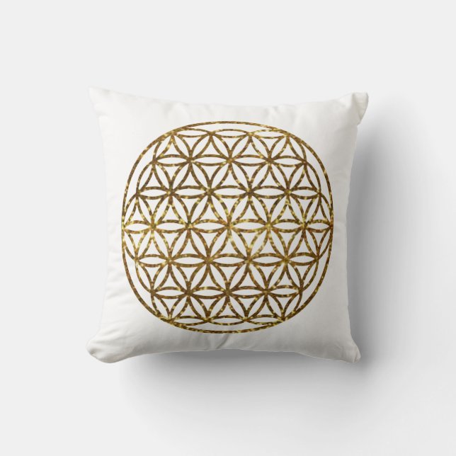 Elegant Gold Sparkling Flower of Life Cushion (Front)