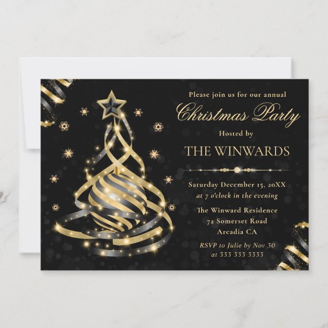 Elegant Gold Sparkly Christmas Tree Bauble Invitation (Front)