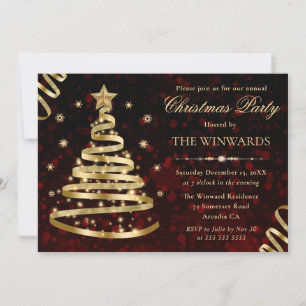 Elegant Gold Sparkly Ribbon Tree Christmas Party Invitation