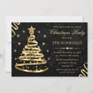Elegant Gold Sparkly Ribbon Tree Christmas Party Invitation