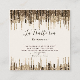 Elegant Gold Sparks Drips La Trattoria Restaurant  Square Business Card