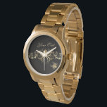 Elegant Gold Spiders on Black Watch<br><div class="desc">Gold Spiders Oddly Elegant, extremely unique, this Glistening gold spiders on webs in front of a black background change watch styles easily -May not be for everyone but definitely very unique and oddly enough this is so elegant as the webs sparkle - very elegant collection for Halloween, your wedding or...</div>