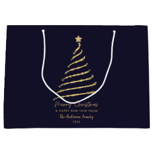 Elegant Gold Spiral Christmas Tree Merry Christmas Large Gift Bag
