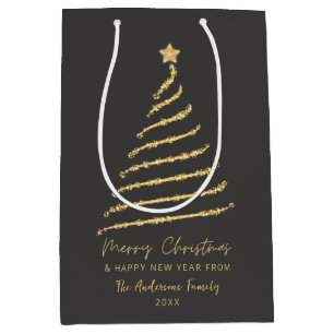 Elegant Gold Spiral Christmas Tree Merry Christmas Medium Gift Bag