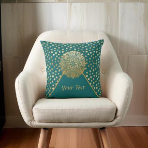 Elegant Gold Splashes on Green Mandala Cushion
