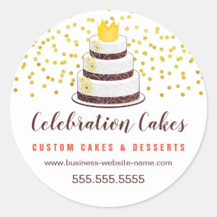 Elegant Gold Sprinkles and Cake Classic Round Sticker