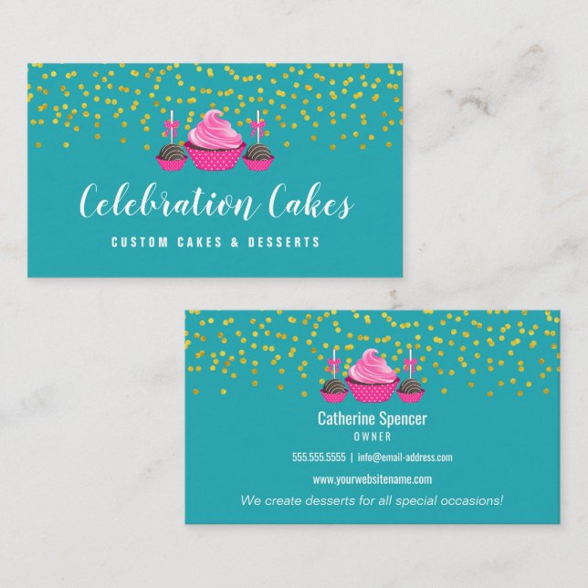 Elegant Gold Sprinkles Cupcake Cake Pops Bakery Business Card (Front/Back)