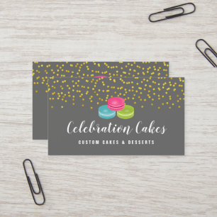 Elegant Gold Sprinkles Macaron Bakery Business Card