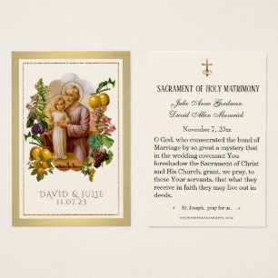 Elegant Gold St. Joseph Wedding Holy Card 