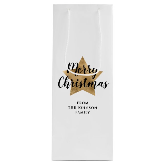 Elegant Gold Star Christmas Wine Gift Bag (Front)