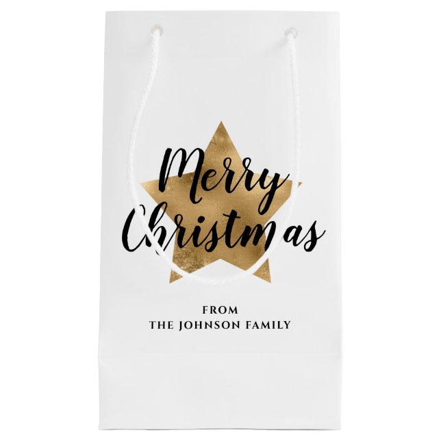 Elegant Gold Star Merry Christmas  Small Gift Bag (Front)